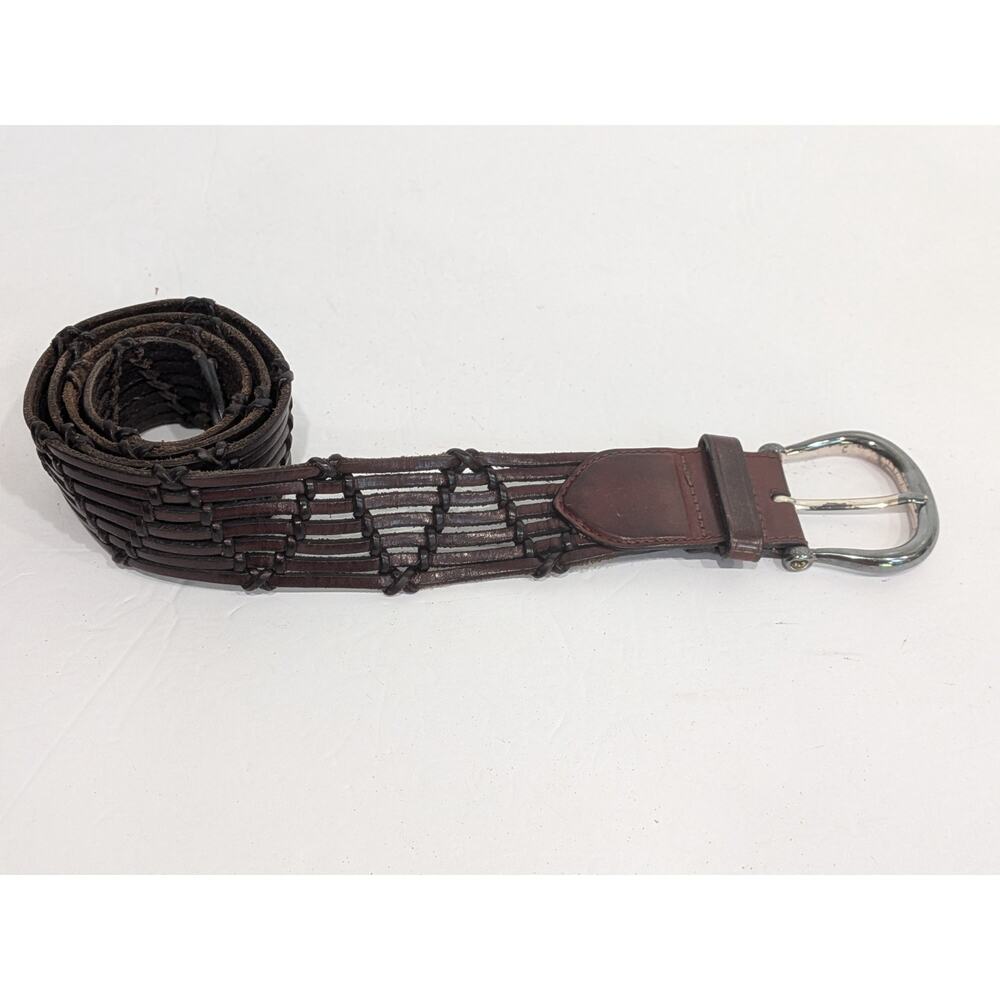 Brighton Woven Brown Leather Western Belt Silver Buckle Tip USA Made Size 36